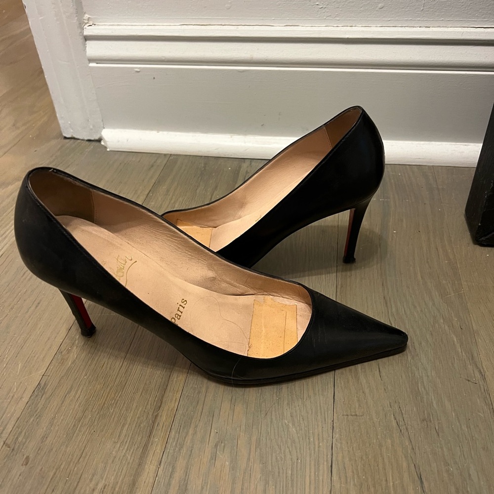 Christian Louboutin Black Leather Heels with Red Soles